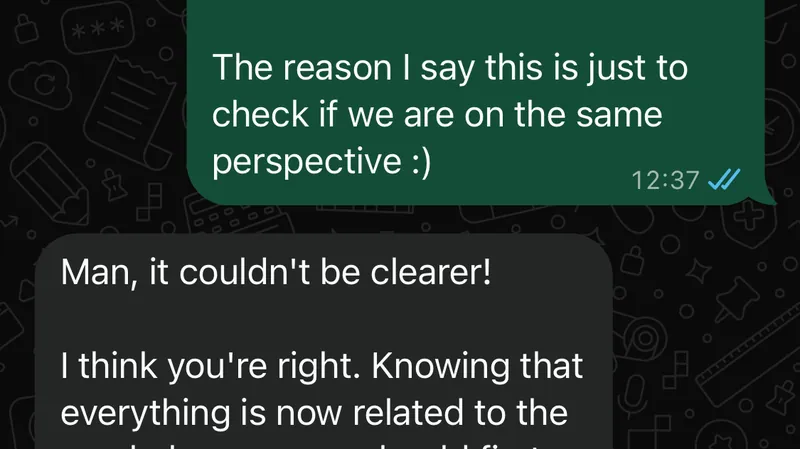 WhatsApp message: "Man, it couldn't be clearer!"